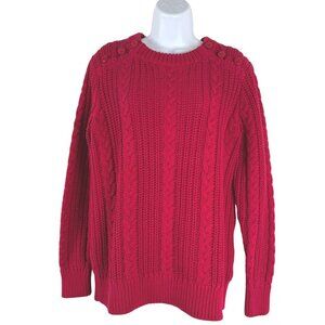 L.L. Bean Fisherman Sweater Womens Large Red Cable Knit Cotton Chunky‎ FS-1317